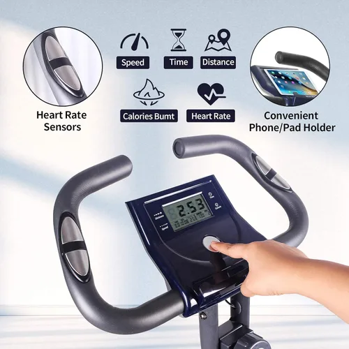 Miniatura 6 de leikefitness LEIKE X Bicicleta plegable ultra silenciosa, bicicleta vertical magnética con monitor de frecuencia cardíaca, monitor LCD y fácil