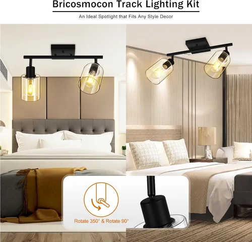 Miniatura 2 de Accesorios de iluminación de riel de techo para cocina, luces de pared negras de 2 luces, iluminación LED moderna con pantalla de vidrio, cabezal