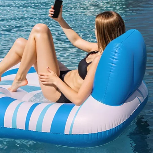 Miniatura 7 de Pool Float for Adults – Extra Large Inflatable Tanning Pool Float with Backrest, Footrest & 2 Cup Holders, Heavy Duty Float Lounger for Pool, Lake