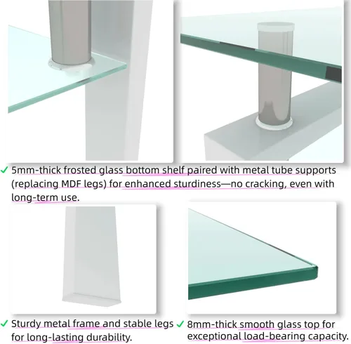 Miniatura 3 de Mesa auxiliar de cristal para sala de estar, mesa central rectangular de 2 niveles con patas de metal, mesa auxiliar para el hogar, oficina