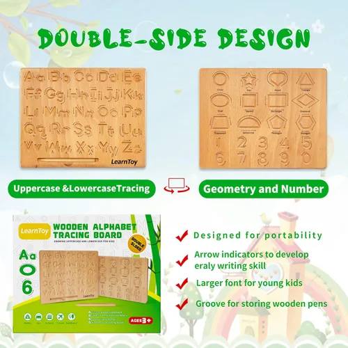 Miniatura 2 de LearnToy Montessori - Tabla de trazado del alfabeto de madera, juguete educativo para niños, desarrollo de habilidades motoras finas, práctica