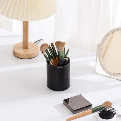 Miniatura 3 de Soporte para bolígrafo para escritorio, soportes de lápiz de cuero PU para cosméticos suministros de oficina, organizador de escritorio negro PH107