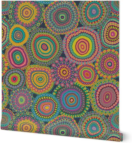 Despegar y pegar papel tapiz Muestras – Colcha de retazos de abuelas mandala círculo colorido retro hippie personalizado extraíble papel pintado por