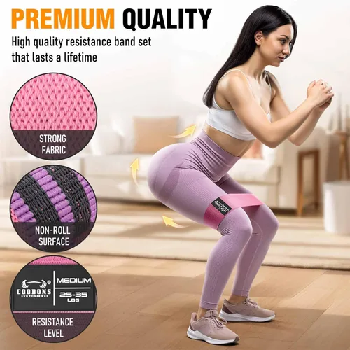 Miniatura 4 de Bandas de resistencia de tela para entrenar - Bandas de ejercicio para mujeres y hombres, bandas de trasero para piernas y glúteos, yoga, pilates