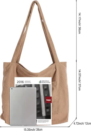 Miniatura 4 de WantGor Bolso de mano de pana para mujer, bolso de hombro grande, bolsos casuales de gran capacidad, bolsa de trabajo de compras
