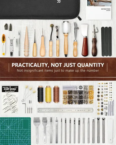 Miniatura 3 de FifthQuarter Kit de herramientas de cuero: 458 piezas de herramientas de trabajo de cuero esenciales y suministros para principiantes con guía Kits