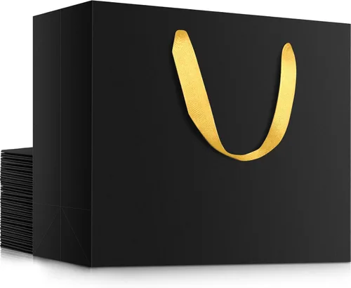 Miniatura 43 de EUSOAR Bolsas de regalo grandes negras, paquete de 12 bolsas de papel de compras de 16 x 6 x 12 pulgadas con asas, bolsa de mercancía de papel kraft