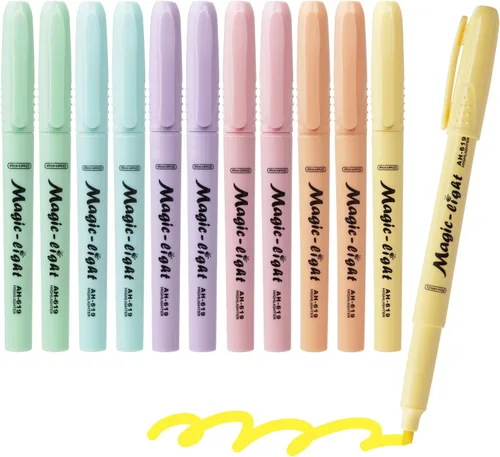 Marcadores pastel, colores surtidos, rotulador de punta de cincel, paquete de 12, sin sangrado, bonito resaltador estético, ideal para suministros