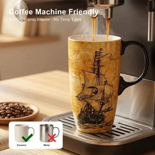 Miniatura 8 de Topadorn Taza de Viaje de Cerámica con Tapa y Asa - Taza de Café de Cerámica de 17 Oz Taza de Té Latte con Caja de Color, Tapa Resistente a VELERO