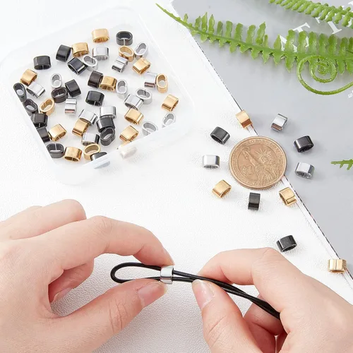 Miniatura 5 de PH PandaHall Dijes deslizantes de acero inoxidable con conector rápido de cuerda, clips de cuerda de cuero, deslizador de agujero grande, cuentas
