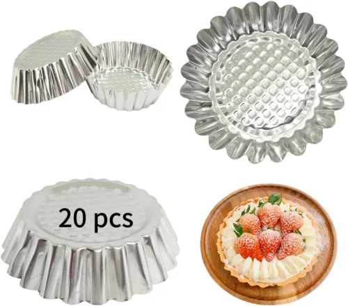 Miniatura 5 de MYStar Juego de 20 moldes de aluminio antiadherente de 3-3/4 pulgadas, diseño estriado, forma redonda, molde para tartaletas