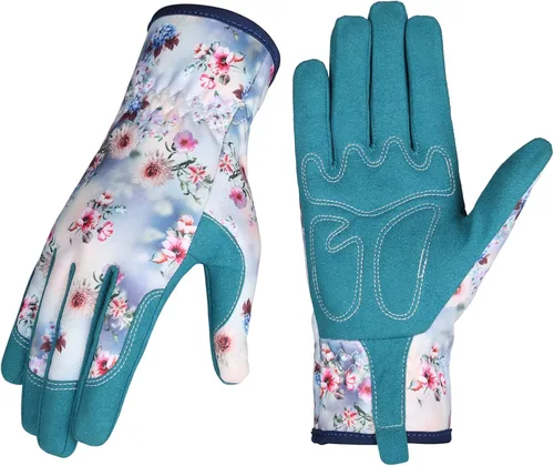 Miniatura 18 de Bamllum Guantes de cuero para jardinería para mujer, guantes de trabajo para deshierbe, excavación, plantación, rastrillo y poda
