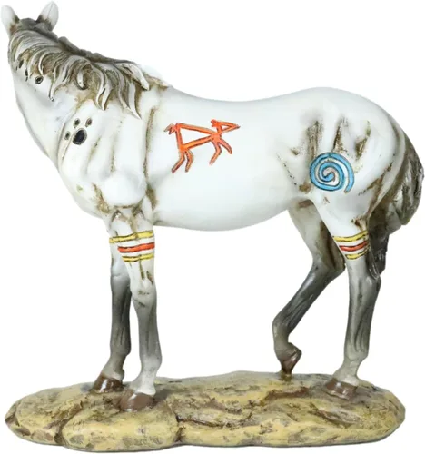 Miniatura 7 de Ebros Ebros Ecuestre Tribal Belleza Medicina Espíritu Caballo Hecho a Mano Estatua de 8 pulgadas de alto, símbolos indios nativos americanos, plumas