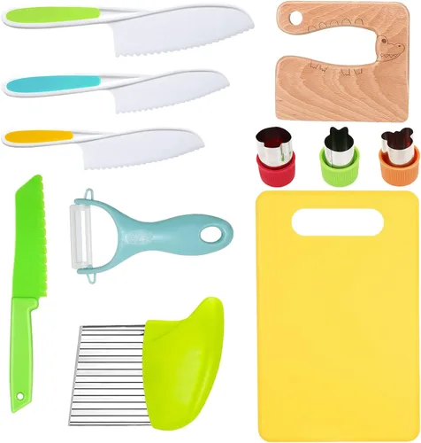 Miniatura 11 de 14 piezas de juego de cuchillos para niños pequeños, juego de cuchillos para niños incluye cuchillo seguro para niños de madera, cuchillo para niños