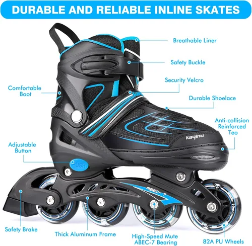 Miniatura 3 de Patines en línea ajustables, patines en línea para exterior con ruedas completamente iluminadas para niños y adultos, mujeres, niñas y niños D- azul