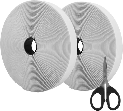 Rollo de cinta autoadhesiva de velcro Aiex, bucle y gancho, de 39.37 pies, con tijeras de regalo, Blanco