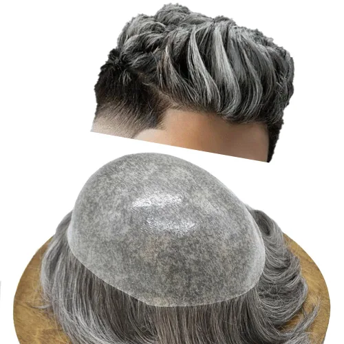 Miniatura 16 de Toupee para hombres Sistema de reemplazo de cabello humano real duradero invisible para hombre Toupee Hair Piece para hombres Poly Men Sistema