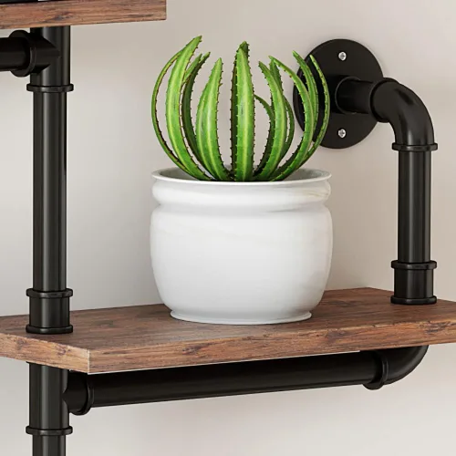 Miniatura 4 de Estantería de tubo industrial, estantes rústicos para decoración de pared, estante de escalera moderno con tablones de madera, estantes flotantes