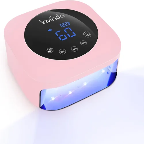 Lavinda Lámpara de uñas LED UV de 54 W, luz de uñas de gel inalámbrica, lámpara UV recargable para uñas, secador de uñas LED profesional con rosado