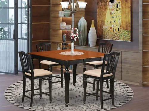 Miniatura 2 de East West Furniture CHEL5-BLK-C - Juego de encimera de cocina de 5 piezas incluye una mesa de comedor cuadrada con hojas de mariposa y 4 sillas