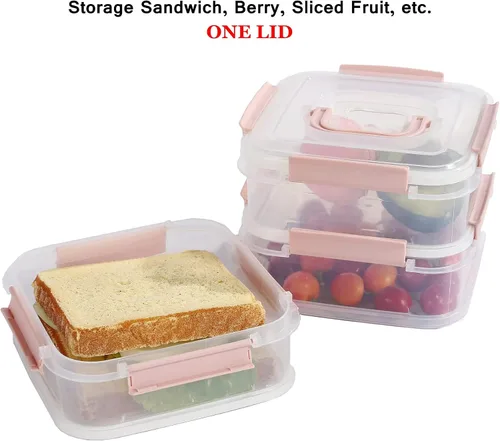 Miniatura 2 de Recipientes herméticos de almacenamiento para refrigerador, pequeños transportadores de alimentos portátiles apilables, 3 capas a prueba de fugas