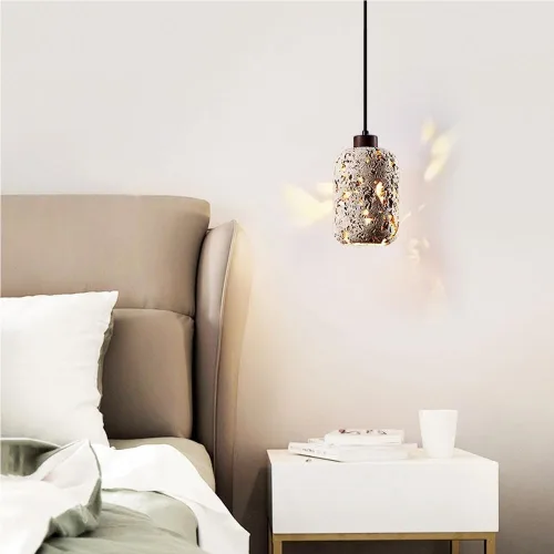 Miniatura 2 de Mid Century Vintage Pendant Lights Modern Industrial Yellow Travertine Chandelier Natural Hollowout Cylinder Hanging Lamp for Foyer Staircase Hallway