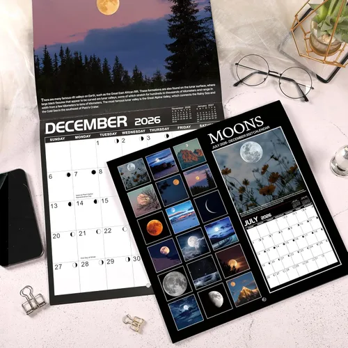 Miniatura 6 de Calendario de pared 2026, enero 2026 - diciembre 2026, 12 x 24 pulgadas (abierto), calendario 2026 con fases lunares, agujeros para colgar, bloques