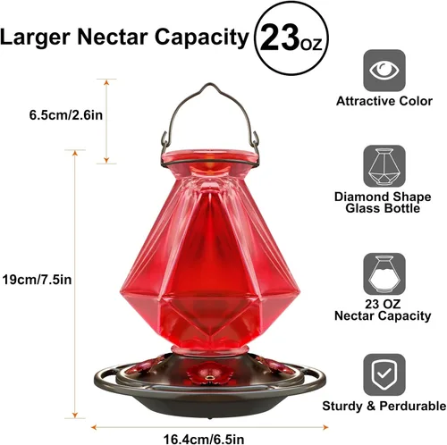 Miniatura 6 de Auslar Comederos para colibríes para colgar en exteriores, comedero de colibrí de vidrio rojo con 5 puertos de alimentación y 5 perchas, 23 onzas, a
