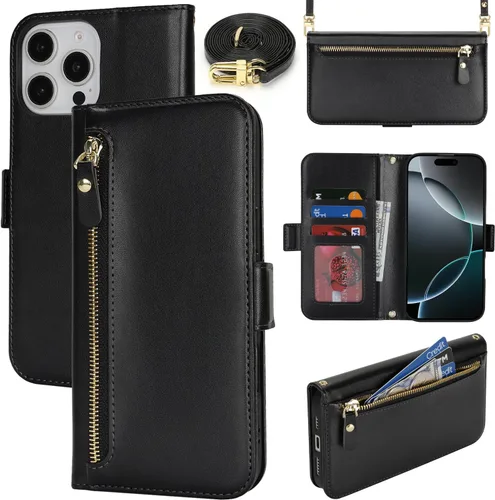 Miniatura 75 de Lipvina Funda tipo cartera para iPhone 12 Pro Max / 13 Pro Max para mujeres, bolsillo con cremallera, funda de teléfono de cuero PU con soporte