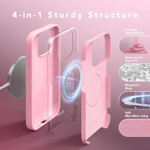 Miniatura 600 de GONEZ Funda de silicona para iPhone 15 Pro Max, compatible con Magsafe, protector de cámara + protector de pantalla, forro de microfibra suave