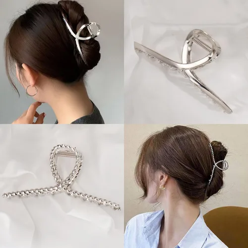 Miniatura 3 de Mehayi 3 PCS Pinzas de Garra de Metal Grandes para Cabello Grueso y Pesado, Pinzas de Cabello Grandes Antideslizantes Tipo Barrette con Mordaza
