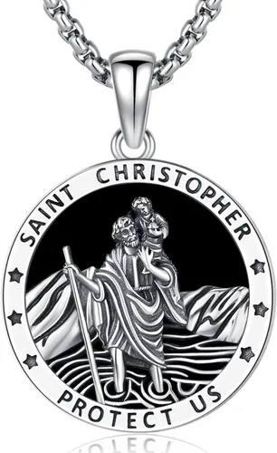Miniatura 74 de Odinstone Collar de plata de ley 925 con medalla de San Miguel/San Cristóbal/San Benito/Crucifijo de Jesús/San Uriel/Arcángel Rafael para hombres