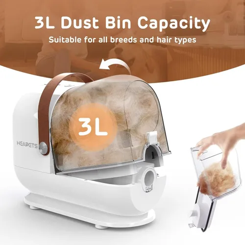 Miniatura 5 de HEAPETS Kit de aseo para mascotas con vacío - Aspiradora de 3L con 7 herramientas, cortapelos eléctrico de bajo ruido y cepillo para la muda