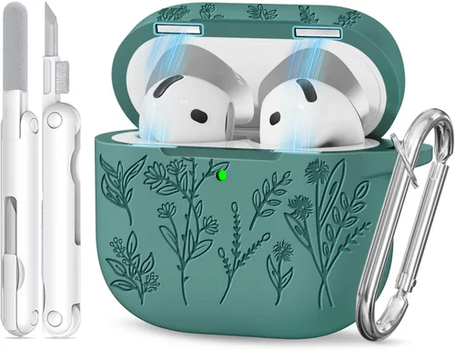 Miniatura 17 de Funda para Airpods Pro 3 con tapa magnética, fundas grabadas con flores para Apple AirPods Pro de 3ª generación 2025, funda de silicona suave