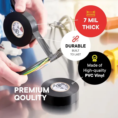 Miniatura 2 de TAPEWELL Cinta eléctrica de vinilo negra, grado profesional, 3/4 pulgadas x 66 pies, paquete de 10