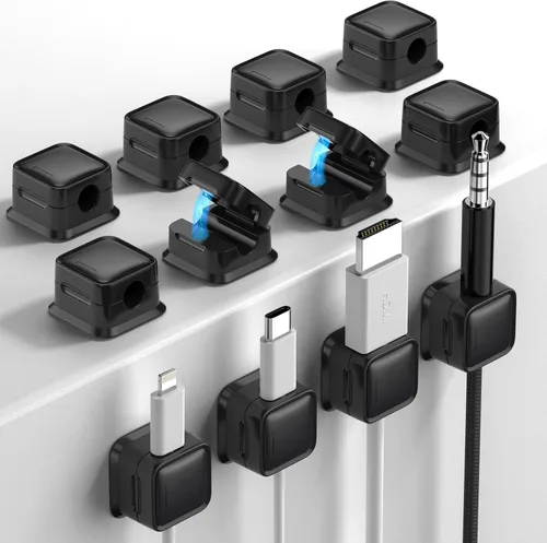 Miniatura 28 de Paquete de 8 Organizadores de Cables con Soporte, Costop Fuerte Adhesivo Magnético para Gestión de Cables de Escritorio, Fácil de Abrir, Organiza