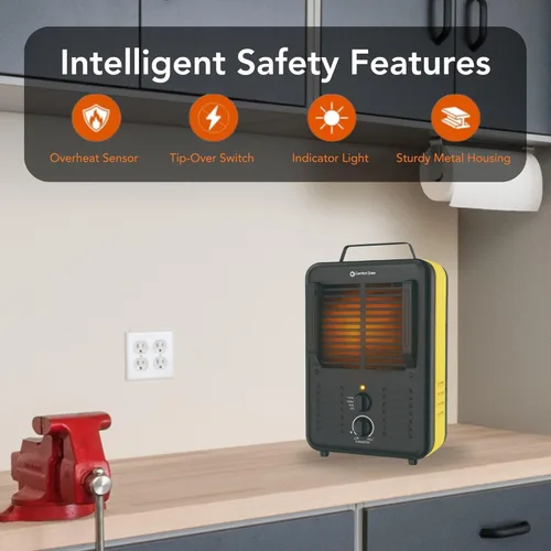 Miniatura 3 de Comfort Zone Calentador eléctrico de 1500 W estilo Milkhouse - Calentador portátil de taller y garaje con termostato ajustable, 2 ajustes de calor
