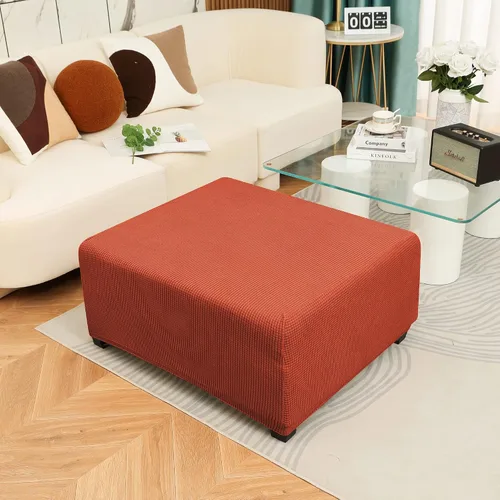Miniatura 2 de OBCREAT Fundas otomanas, funda otomana de jacquard elástico, suave y gruesa, plegable, funda de almacenamiento rectangular para reposapiés con parte
