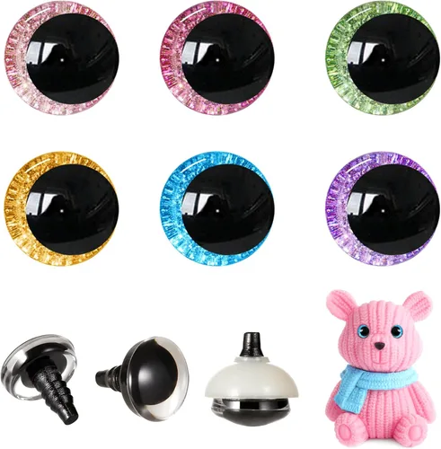 Miniatura 11 de MUCUNNIA 120 piezas 18 mm Ojos de seguridad de brillo 3D para crochet con arandelas en forma de cuenco, ojos de crochet amigurumi lunares