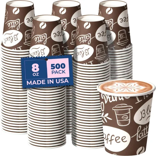 Fit Meal Prep Tazas de café de 8 onzas, 500 unidades, taza caliente a prueba de fugas, taza de café de papel desechable a granel para bebidas