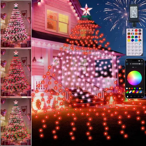 Miniatura 10 de 410 luces LED para árbol de Navidad con estrella superior, tira de luces de Navidad con anillo para árbol, 6.6 pies x 16 líneas, luces parpadeantes
