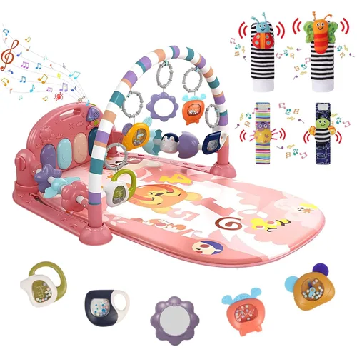 Miniatura 10 de Tapete de juego de gimnasio para bebé, luces de piano y música, juguetes para el tiempo boca abajo, para actividades musicales, visuales, auditivas