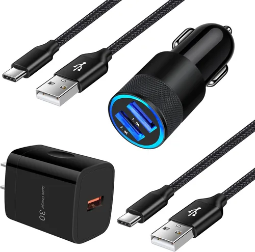 Adaptador de cargador de coche+carga rápida 3.0 cargador de pared enchufe+6 pies USB tipo C cable de carga rápida para Samsung Galaxy S25 S24 S23