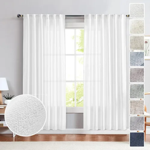 Miniatura 15 de Cortinas de lino 92 pulgadas de largo, juego de 2 paneles con bolsillo para barra, lengüeta trasera, cortinas transparentes para ventanas
