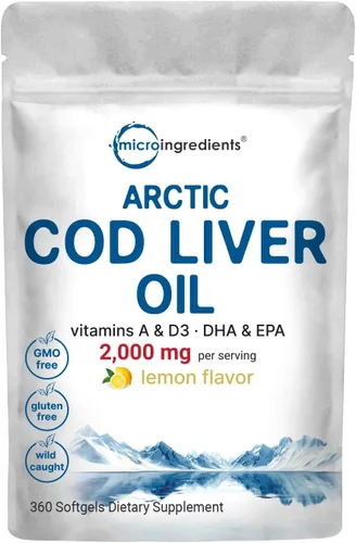 Miniatura 5 de Suplementos de aceite de pescado Omega 3 de triple fuerza, 4200 mg por porción y aceite de hígado de bacalao, 2,000 mg por porción, 360 cápsulas