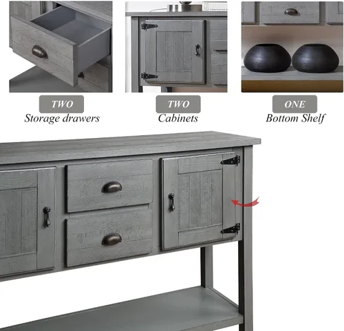 Miniatura 4 de Merax Aparador de cocina de granja con cajones y puertas, armario de almacenamiento de madera con estante abierto para sala de estar, cocina
