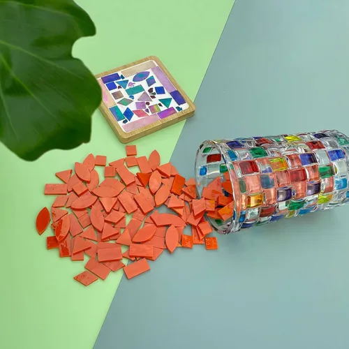 Miniatura 5 de LITMIND Kit de Azulejos de Mosaico de Vidrio Manchado Rojo Naranja para Manualidades - 240 Piezas, 5 Formas Mixtas