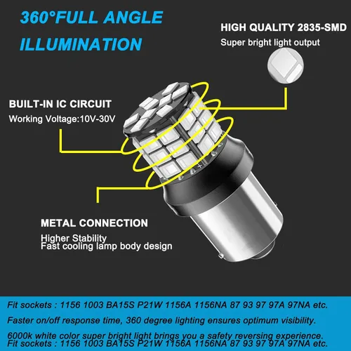 Miniatura 4 de Serundo Auto Bombilla LED 1156, 12 V, 24 V, súper brillante, 1141 1003 BA15S, bombillas LED utilizadas para luces de marcha atrás, luces traseras