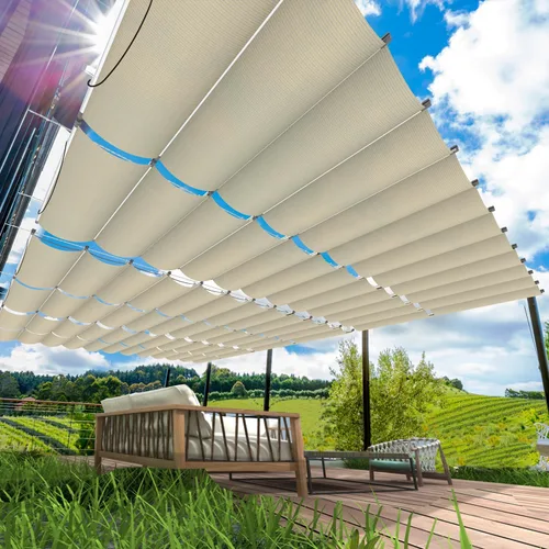Toldo retráctil de 4 x 12 pies, vela retráctil de cuerda deslizante, toldo de pérgola de repuesto para jardines, patios, terrazas y cenadores (beige)