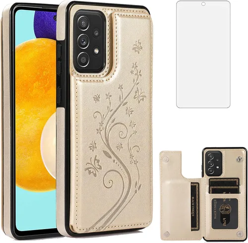 Miniatura 11 de Funda de teléfono para Samsung Galaxy A52 5G/4G con protector de pantalla de vidrio templado y tarjetero con soporte para tarjetero, accesorios